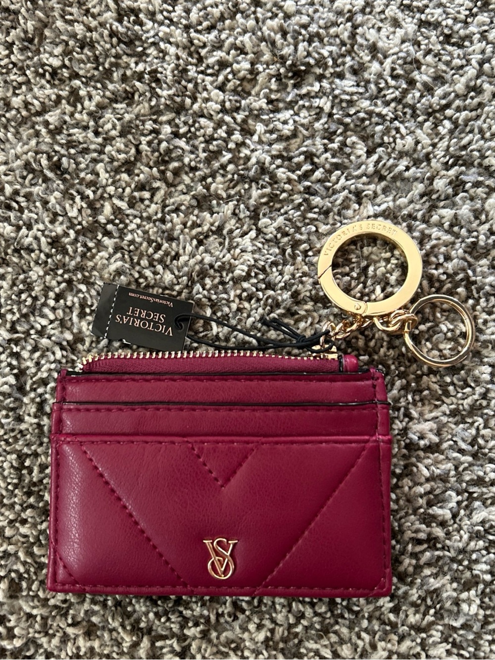 Victoria's Secret Raspberry Leather Card Holder with Gold Keyring